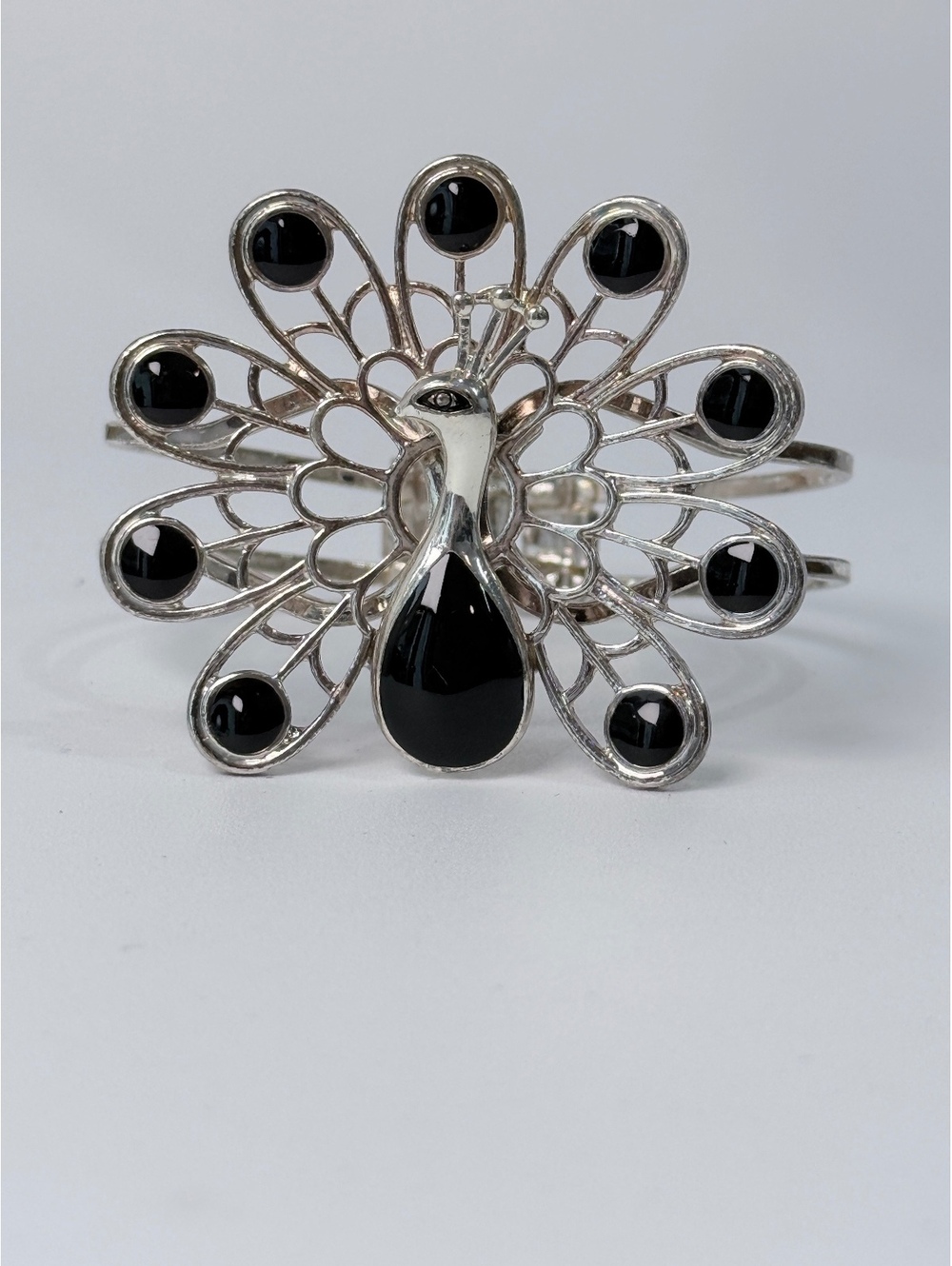 Peacock Black Cabochon Cuff Bracelet